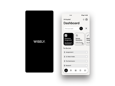 Wisely. - minimalistic productivity app for Students black and white mobile app product design productivity students ui ux wisely