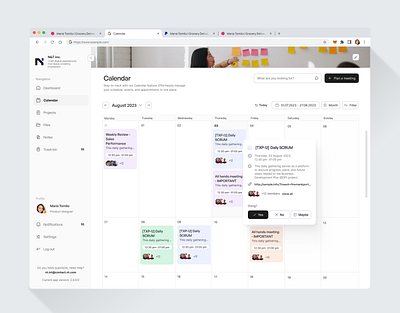 📆 Dashboard: Calendar calendar calendar app dashboard event organization app minimalist monthly view planner product design schedule task manager time management app ui web app