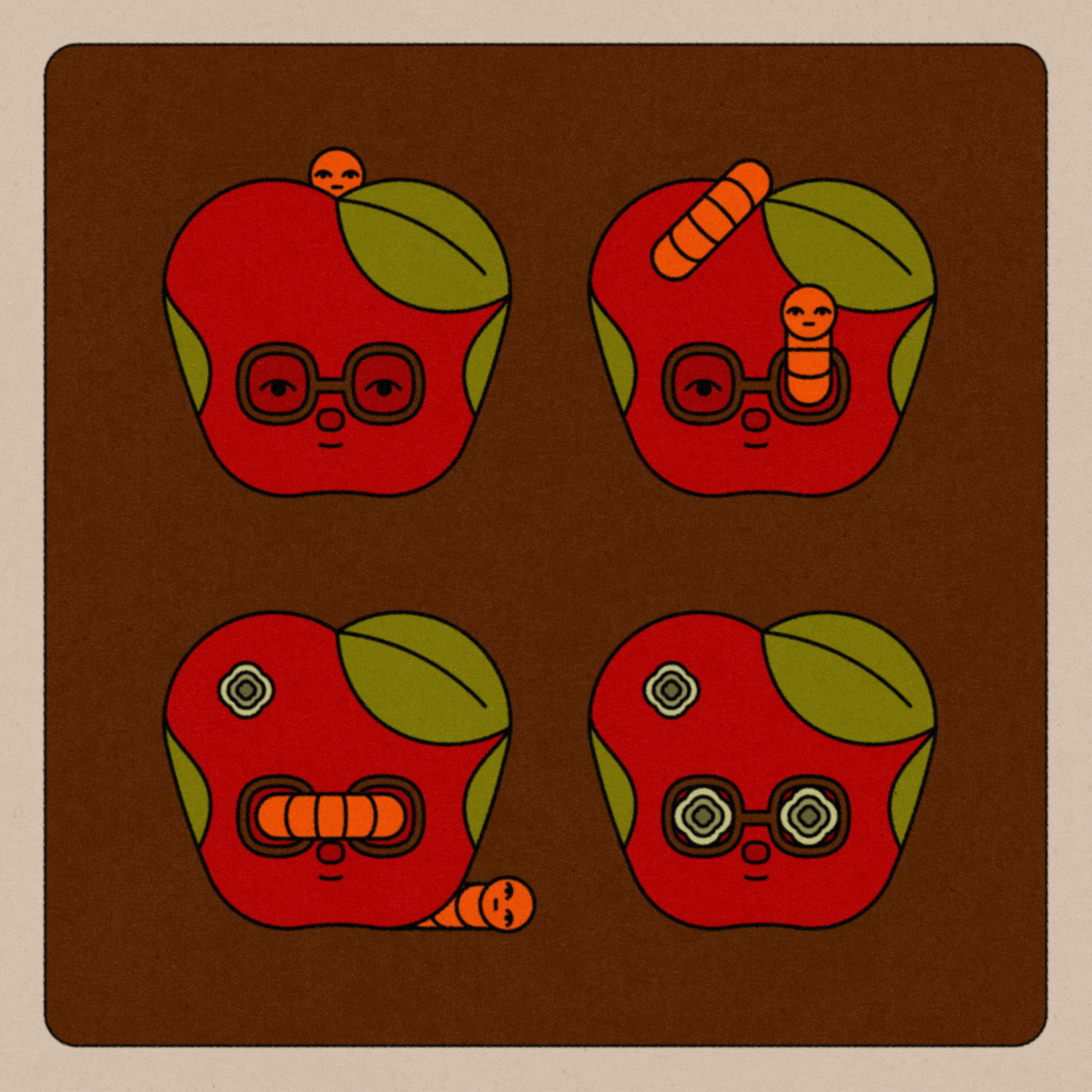 Pippin and Mort 1970s adobe illustrator apple character design illustration illustrator record retro worm