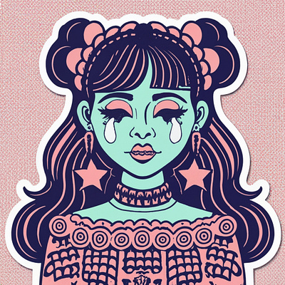 Tearful Girl Sticker graphic design