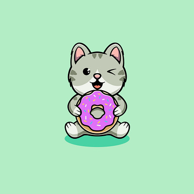 Cute Kitten making Big Donut Illustration branding graphic design logo ui