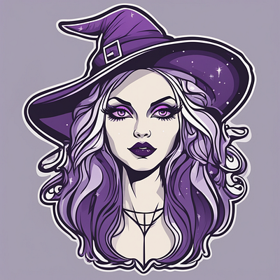 Beautiful Purple Witch 2 Sticker graphic design