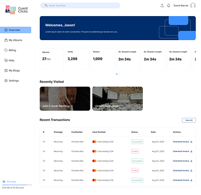 Guest Click Photographer Dashboard dashboard ui design ui ux design