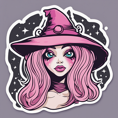 Pretty Pink Witch Sticker graphic design