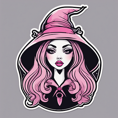Pretty Pink Witch 2 Sticker graphic design