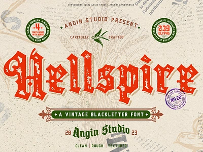 Hellspire Vintage Blackletter Font blackletter classic design ephemera font fonts illustration logo packaging poster typeface typography vintage