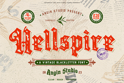 Hellspire Vintage Blackletter Font blackletter classic design ephemera font fonts illustration logo packaging poster typeface typography vintage