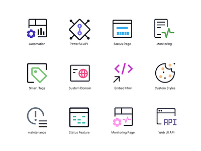 Incident Communication Software Icons WIP administration analytics animation business dashboard design finance fintech iconography illustrations maintance maintenence moitoring redesign saas sdk startup status ui web design