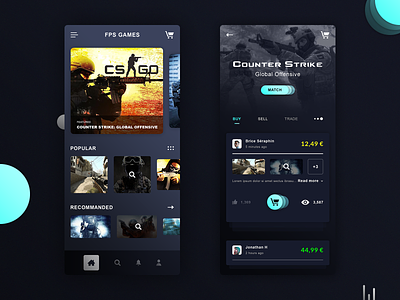 FPS CS:GO App app application brand branding buy sell trdae counter strike global offensive cs:go filter recommanded popuipal fps games gaming graphic design illustrator ai ios android mobile smartrphone photoshop psd print designer typo typography ui ux designer