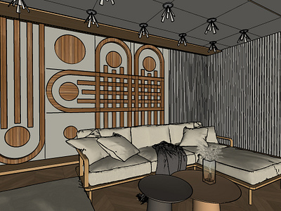Wooden Living Room Design graphic design interior livingroom sketchup