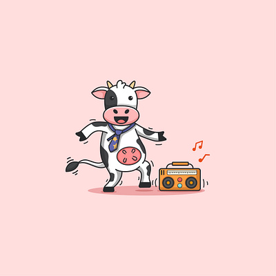 Cow Dancing Illustration animal cartoon cow cute design funny illustration logo