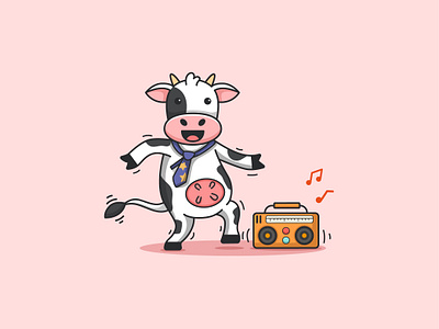 Cow Dancing Illustration animal cartoon cow cute design funny illustration logo