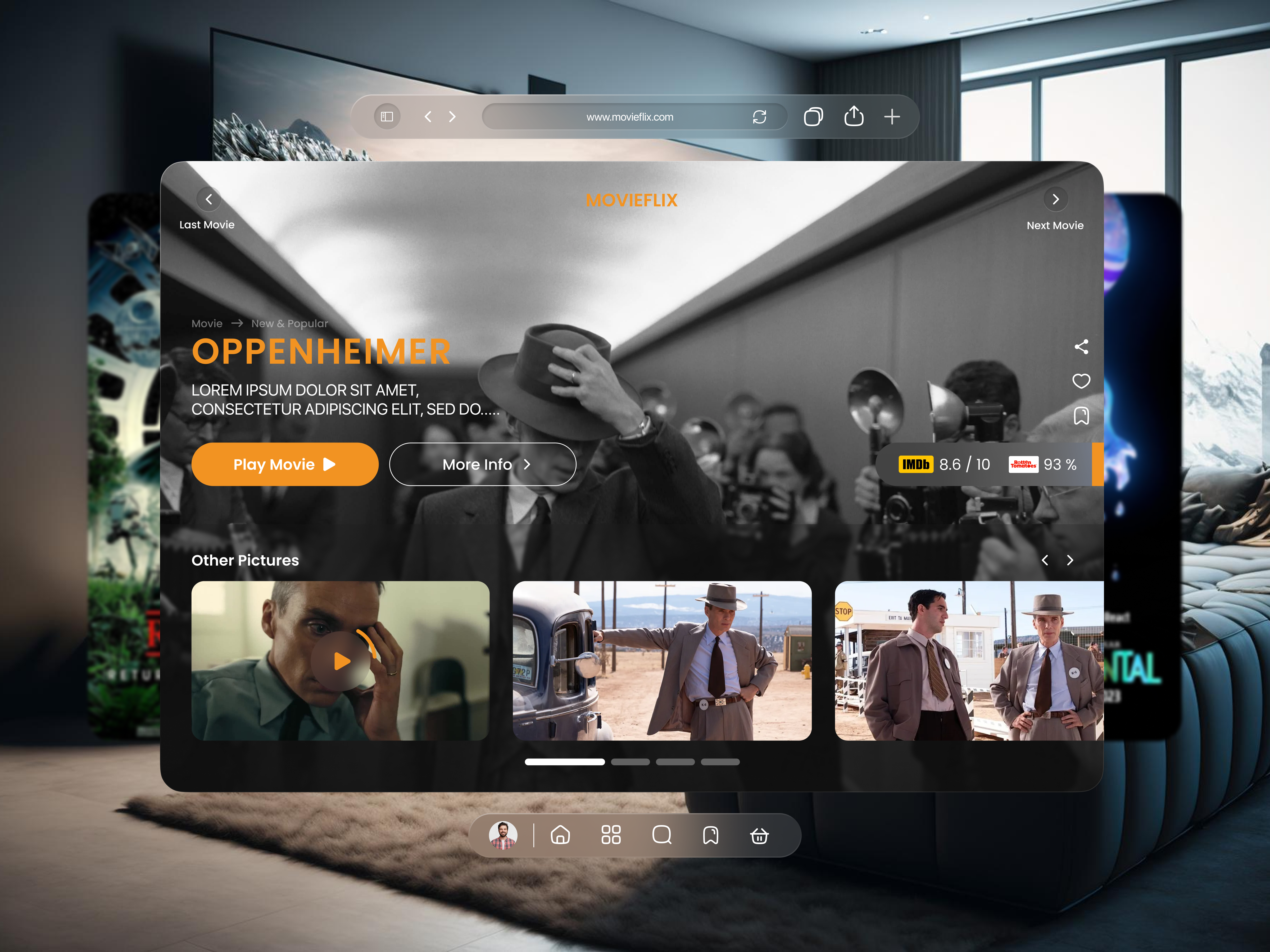 MOVIEFLIX vision os desktop graphic design ui ui desgin ux vision visionpro webdesign