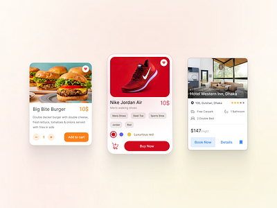 Ui Cards Design buy card card design cart challange ecommerce figma food hotel idea order ordering ordering platform product shoe ui ui card ui cards uidesign