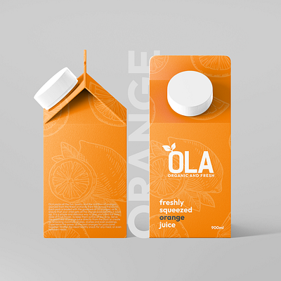 OLA | Orange Juice Carton Design brand branding carton concept design designing graphic design minimalist mockup modern ola orange orange juice sleek supermarket ui ux