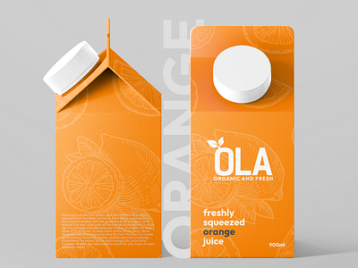 OLA | Orange Juice Carton Design brand branding carton concept design designing graphic design minimalist mockup modern ola orange orange juice sleek supermarket ui ux