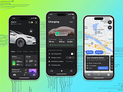 Tesla App app battery cars challenge charging design ev evcar evui interface intraction power tesla teslaapp teslacar ui