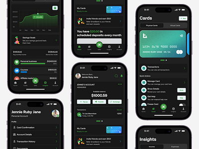 Banking Mobile App bank banking black daily ui dailyui design finance finances green mobile ui user interface visual design