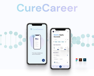 CureCareer- Job search app for Medical Professionals app branding design graphic design logo typography ui ux vector