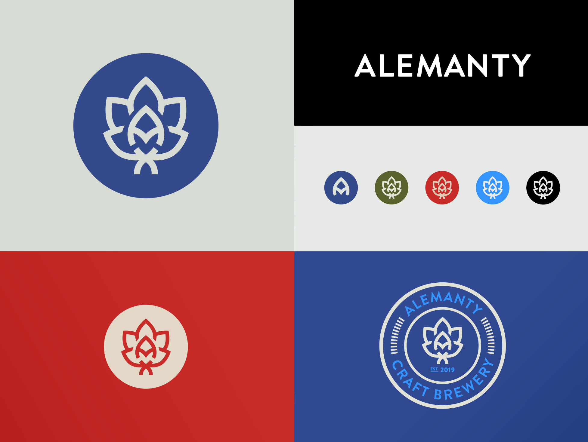 Alemanty Craft Brewery Branding badge brand design branding brewery can craft beer emblem graphic graphic design hops icon logo logo design tshirt vector visual identity