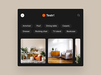Testr! ai black design furniture interior living minimal search ui ui app ui ux