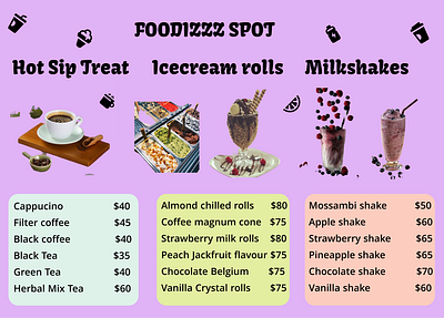 Menu card for Icecream shop and Milkshakes daily dailyui dailyui challenge design menu card ui