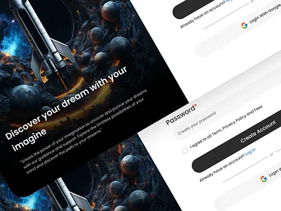 Space Register ai artificial intellegent blackhole concept design elonmusk inspiration login meta mockup modern register rocket simple space technology tesla ui ui design web register