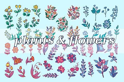 Plants & Flowers art cmyk creative market design doodle flowers graphic design illustration plants png stickers