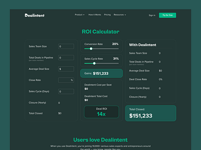 ROI Calculator for a B2B SaaS b2b saas saas ui uiux website