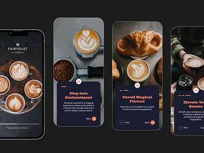 Onboarding Screen (Fairy Dust Café Mobile App) cafe coffee coffee shop dailyui figma figma design food app mobile mobile app onboarding screen restaurant app spash screen ui ui design user interface design