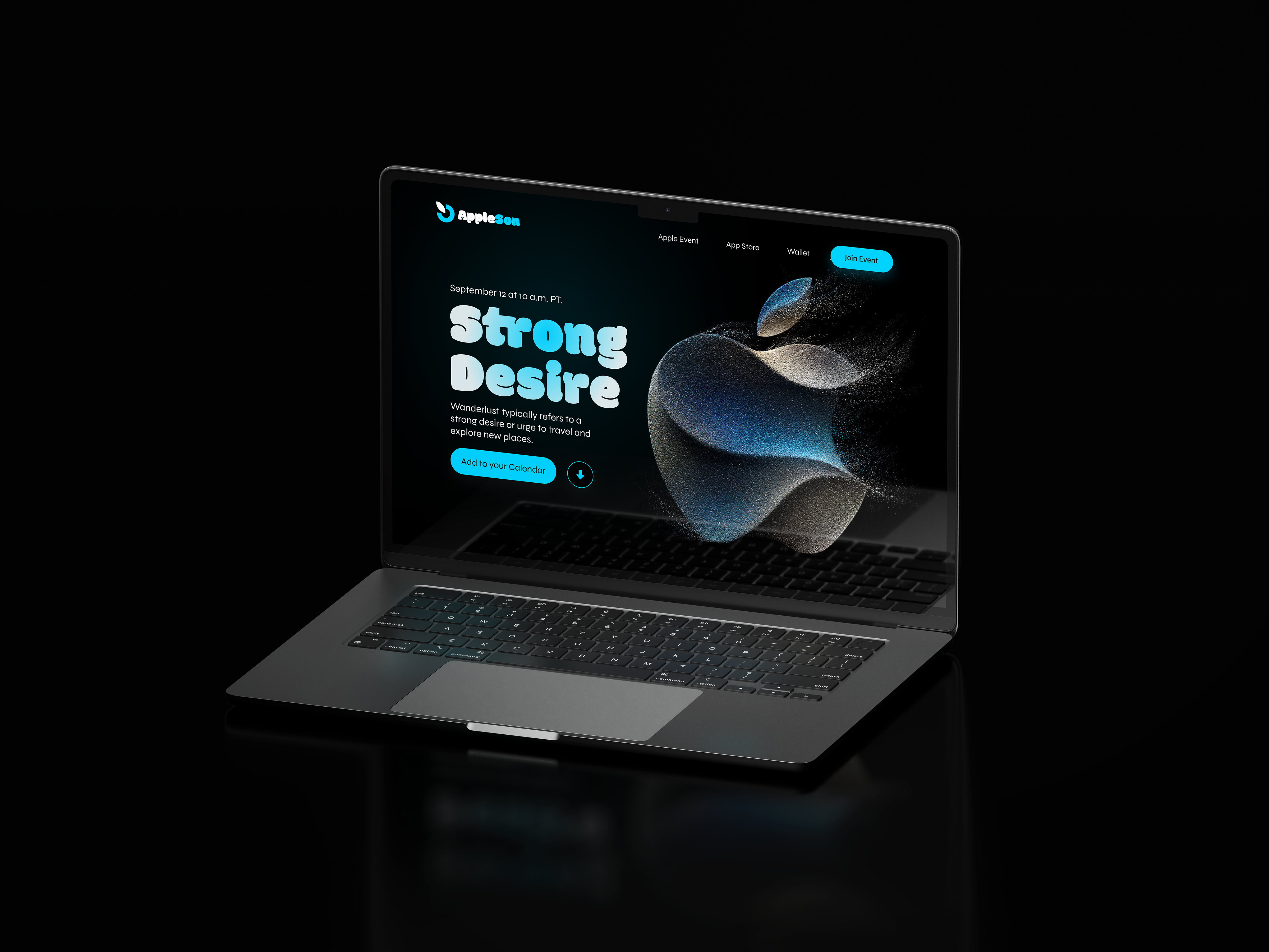 Strong Desire [Apple Event 2023] - Landing page Banner Design app apple event banner black branding coming soon dark mood design event event banner flat landing page modern modern banner september ui ux web website website banner