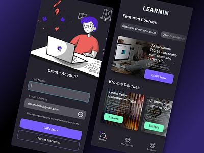 Learning Management Mobile App Dark Theme ahsanpervaiz dark theme learning app learning management system lms mobile app design prodesign.tech ui ux