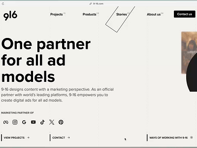 9-16's new website - Homepage animation reveal ui ux website