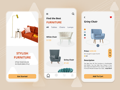 Furniture App Design 3d animation app branding design furniture graphic design illustration logo motion graphics research typography ui ux vector