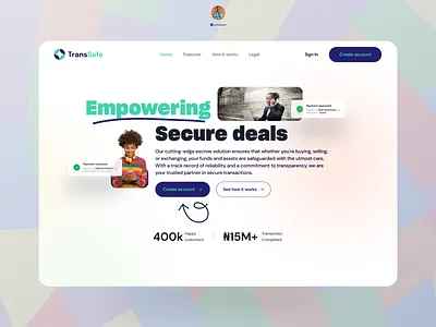 TransSafe design escrow hero section transactions ui ux web website