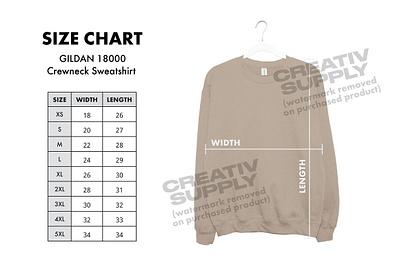 Size Chart for Gildan Sweatshirts shirt mockup
