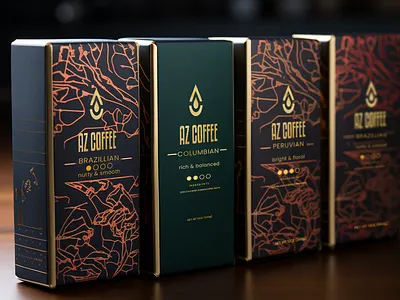 AZ Coffee Logo, Brand Identity & Packaging box brand brand identity branding coffee design global gold graphic design label linework logo minimalist packaging travel worldly
