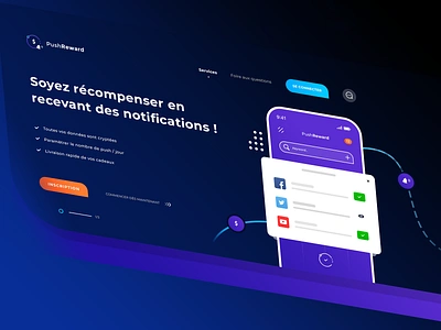 Header PushReward app aplication mobile smartphone brand branding free freebies graphic design hero header ios android notitications photoshop psd print designer product designer psd files puhs purple sea reward statistics graphics curves typo typography ui ux designer web mockup