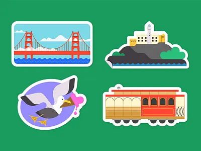San Francisco stickers! (Part 2) alcatraz city golden gate illustration san francsico seagull stickers tram