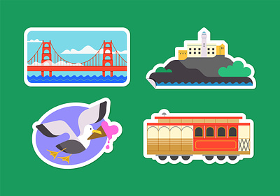 San Francisco stickers! (Part 2) alcatraz city golden gate illustration san francsico seagull stickers tram