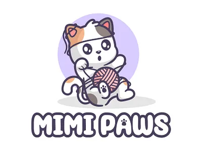 Cute cat logo mascot playing a ball of yarn animal ball cartoon cat cute cute art design flat graphic design happy illustration kawaii kids kitty logo mascot meow yarn