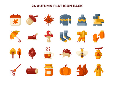 24 Autumn Flat Icon Pack autumn cartoon design flat icon illustration nature season ui