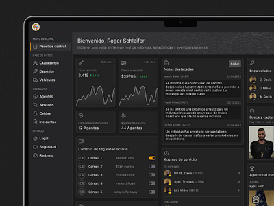 Police database · Dashboard agency charts dark mode dashboard rows studio ui design