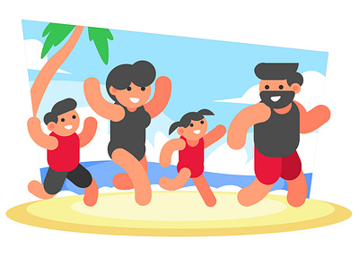 Summer Family active beach cartoon family flat graphic design happy holiday illustration people play recreation summer travel traveling vacation vector