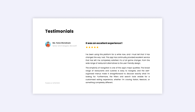 Testimonials 039 app app design branding clean dailyui dailyui039 design food app minimal ratings review testimonials ui user reviews ux web web design webpage website