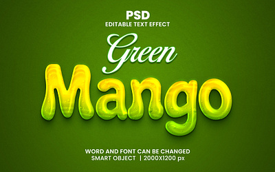 Green Mango 3d editable text effect design fresh mango mango candy mango juice mango logo natural text effect psd mockup