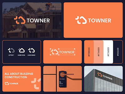 TOWNER - Logo Design Concept agency architecture brand identity branding builder building concept construction creative design designer portfolio development home hotel house letter t logo logo designer modern town