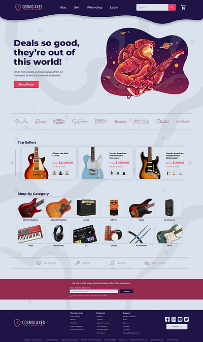 UI mockup for a music store website. ui user experience user interface ux web design