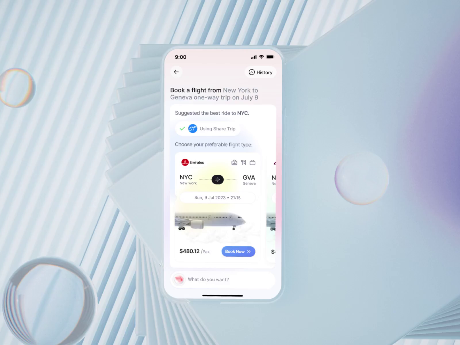 Hopper AI flight booking interface