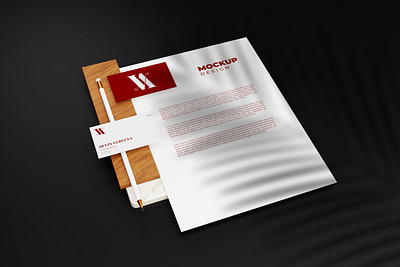 Mock up of business cards and A4 documents with beautiful shadow name palm pencil